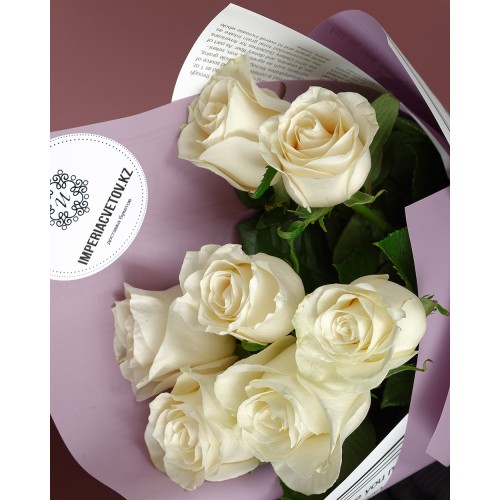 Купить на заказ Букет из 7 белых роз с доставкой в Жетысае