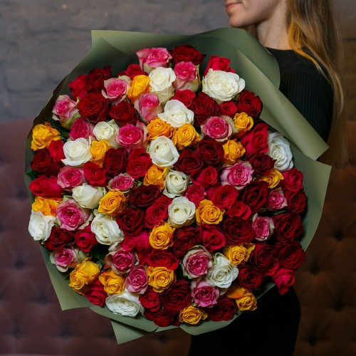 Купить на заказ Букет из 101 розы (микс) с доставкой в Жетысае